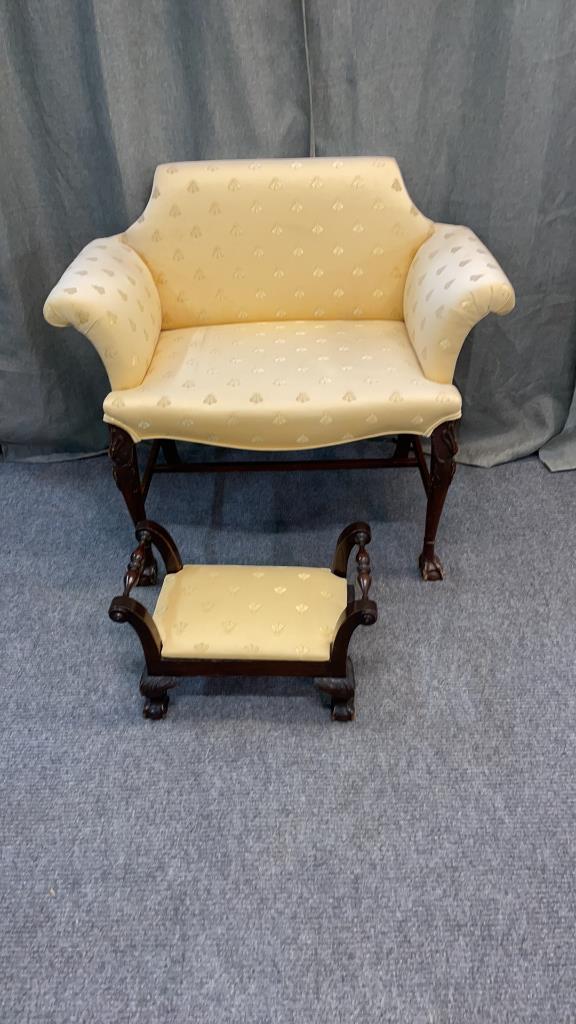 Diminutive Chippendale style Settee and Ottoman (1 of 3)