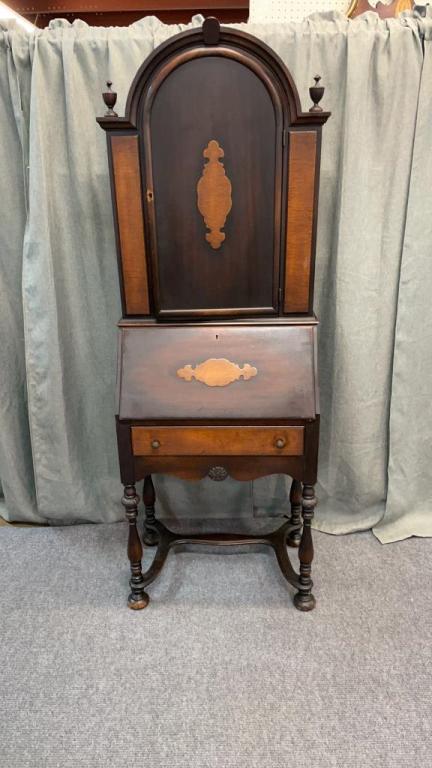 Maple & Mahogany Dome top Secretary: Fall front 74 tall x 26 wide x 17 deep