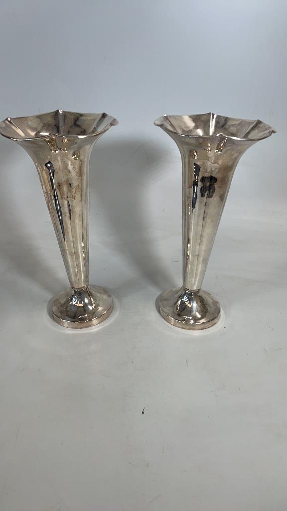 Pair Silver Plate Trumpet Vases: Willams and Sonoma 14 inches tall....flared rims...,beautiful