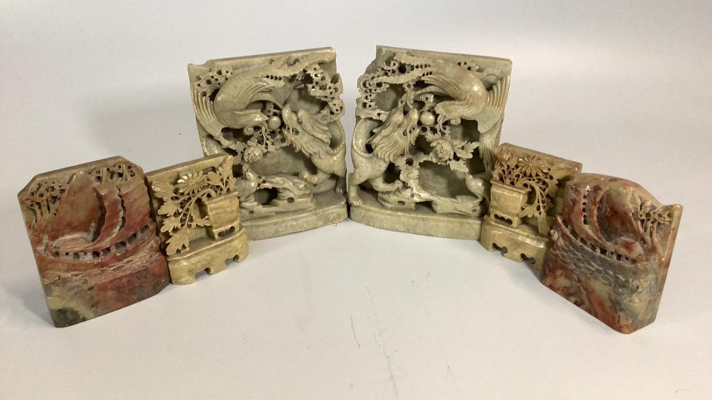3 Pair Soapstone  Carved Bookends (1 of 4)