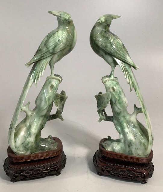 Pair .Carved Jade Hard Stone Birds (1 of 5)