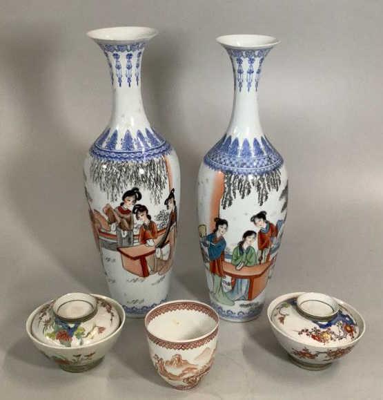 Pair Eggshell  Vases, Tea Cups (1 of 8)