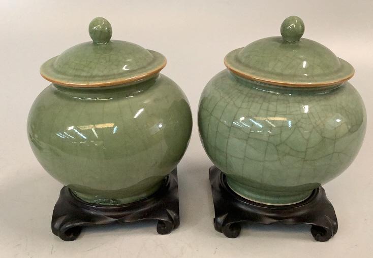 Pair Celadon Lidded Jars (1 of 5)