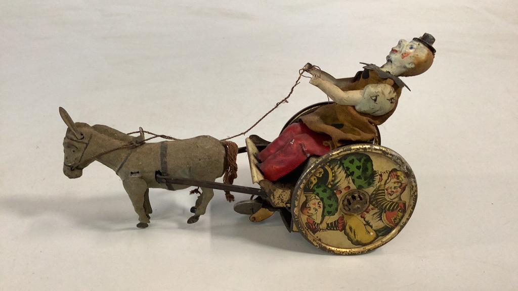 Vintage  Tin Toy, Mule Cart, Key Wind (1 of 4)