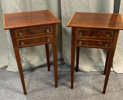Pair Inlaid Mahogany 2 Drawer End Tables (1 of 5)