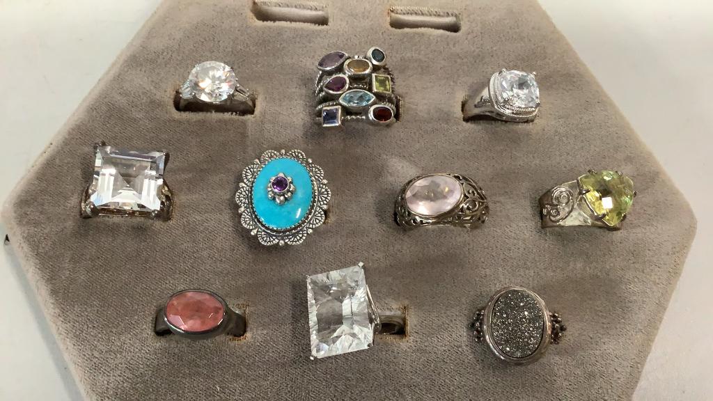10 Fashion Rings, JTV: Varied style and settings, all in 925 mounts, stones not tested