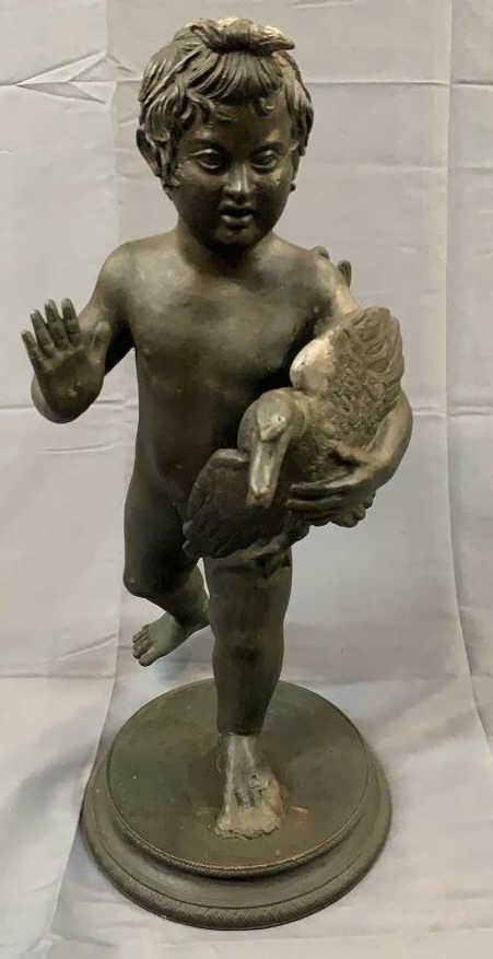 Lead and Zinc Garden Statue of Puti with Bird (1 of 6)