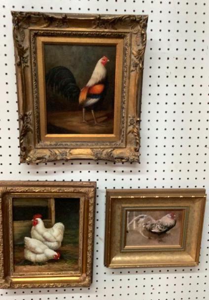 3 Contemporary  Paintings Roosters, Hens (1 of 6)