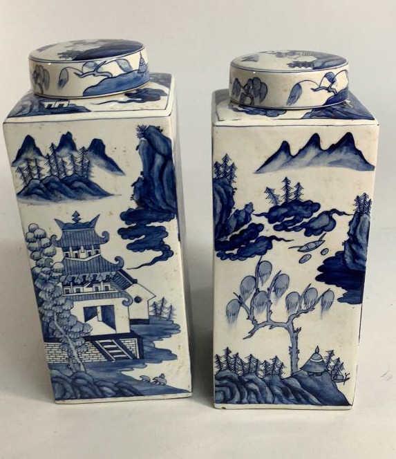 Pair Asian Export Porcelain  Lidded Jars (1 of 4)