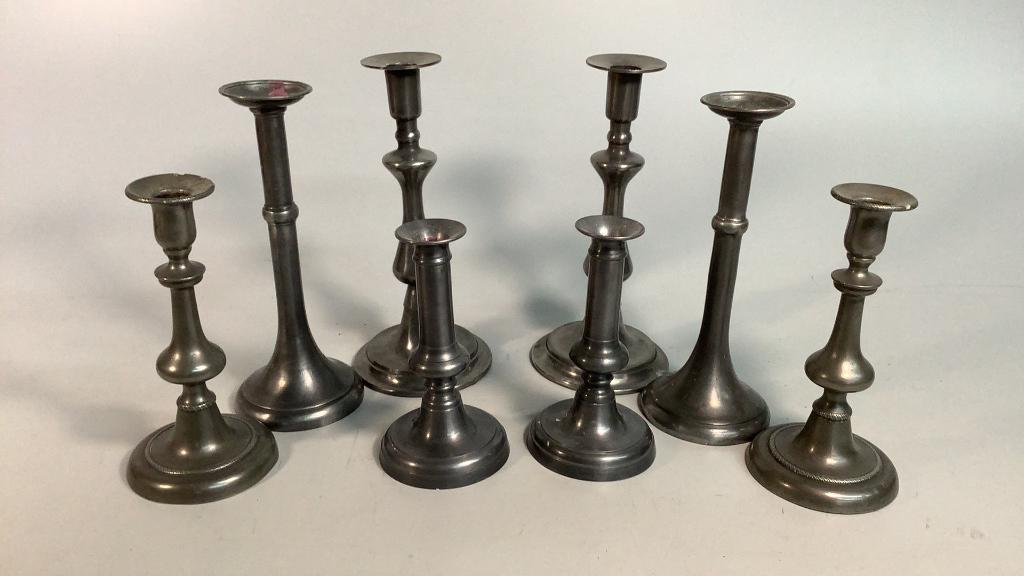 4 Pair Pewter Candlesticks (1 of 3)