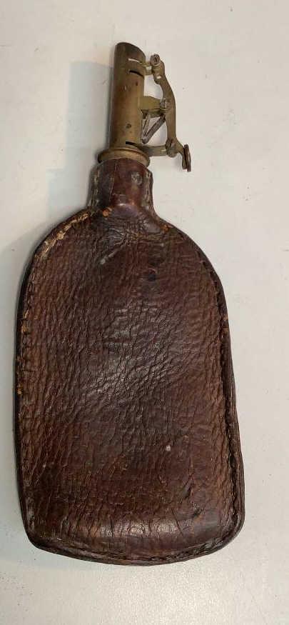 American Brass and Leather Powder Flask (1 of 3)