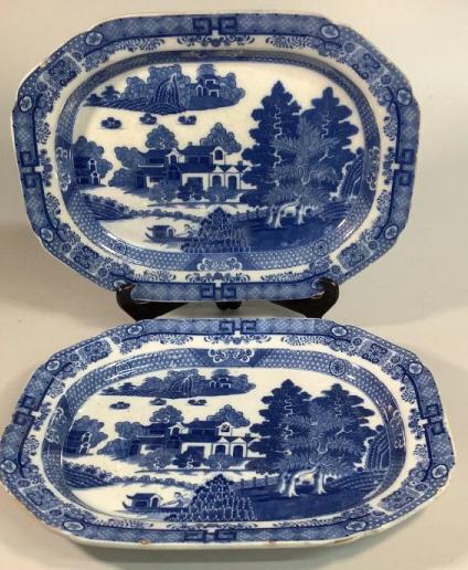 2 Blue & White Transferware  Platters (1 of 3)