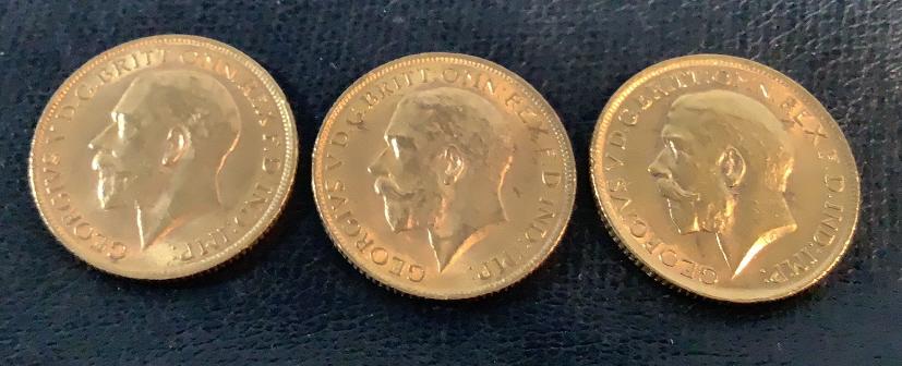 Three Great Britain  Gold Sovereign  Coins (1 of 2)