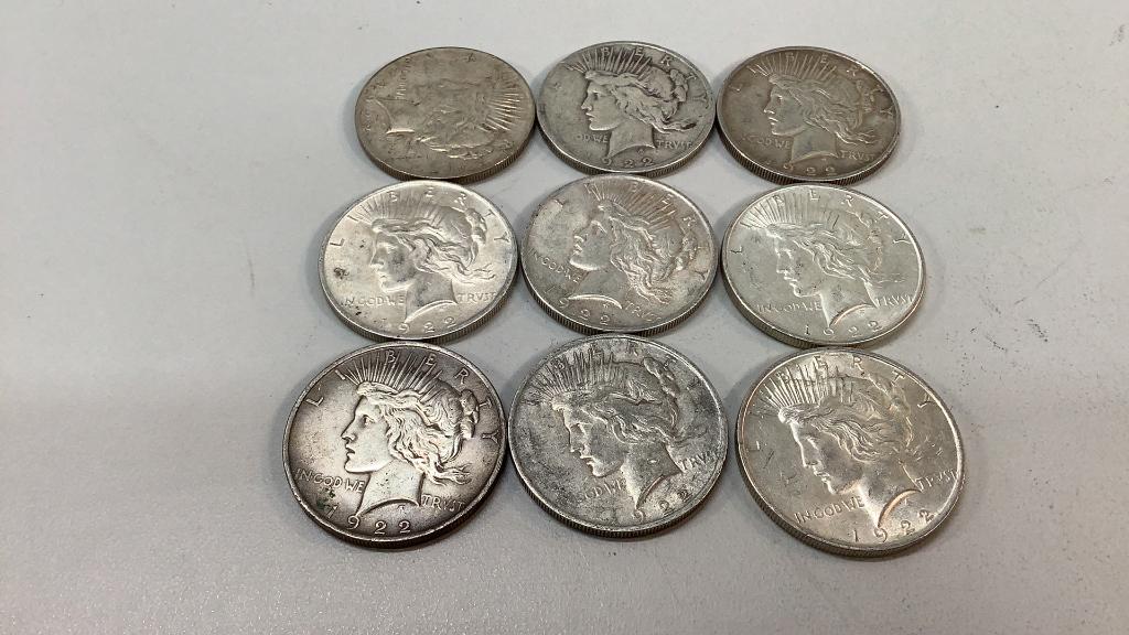 Lot of 9 Peace Silver Dollars (1 of 5)
