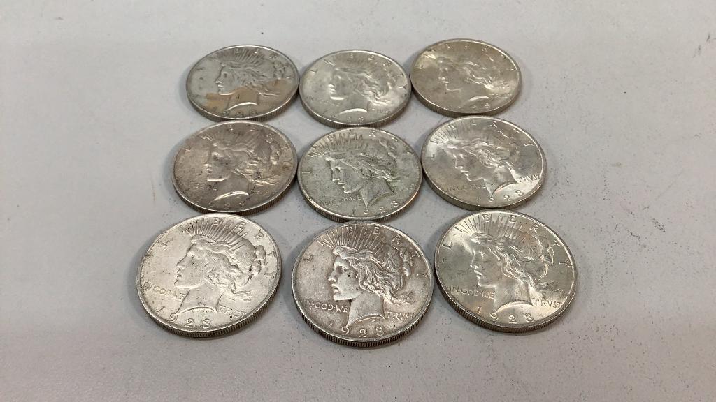 Lot of 9 Peace Silver Dollars (1 of 5)