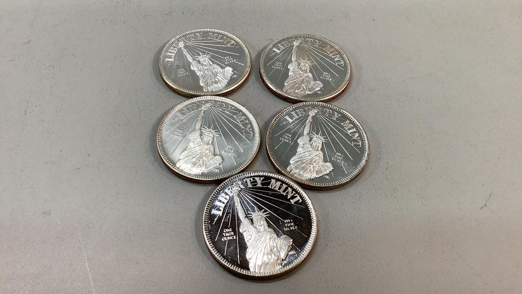 Five- One Oz Liberty Mint Silver Rounds (1 of 3)