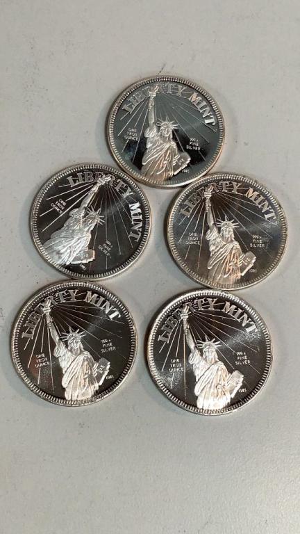 Five- one Oz Liberty Mint Silver Rounds (1 of 3)