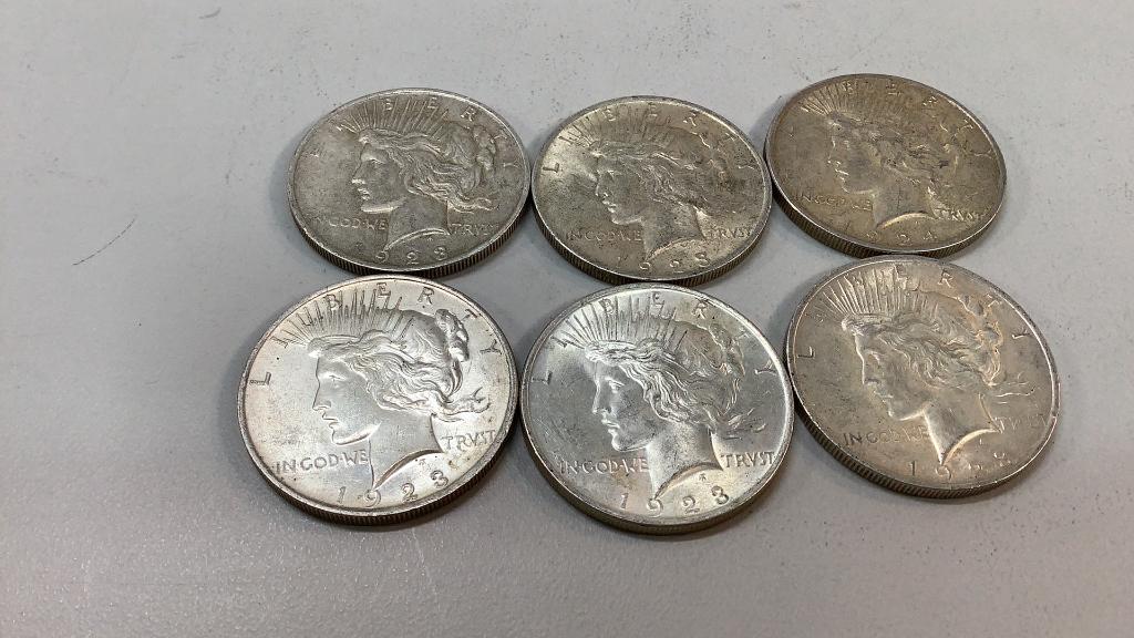 Six Silver Peace Dollars (1 of 3)