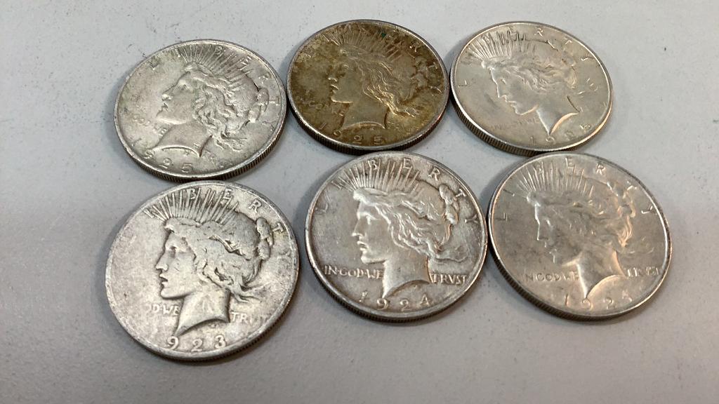 Six Peace Silver  Dollars (1 of 3)
