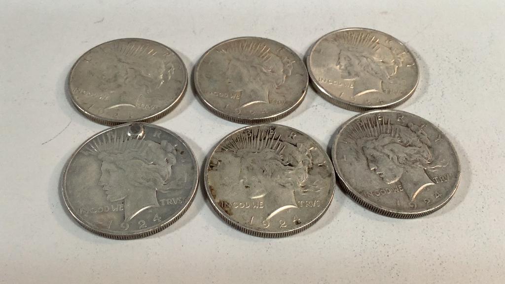 Six Silver Peace Dollars (1 of 3)