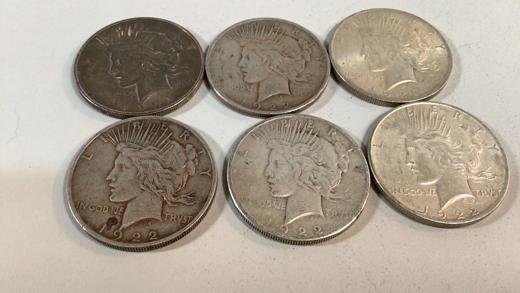 Six Silver Peace Dollars (1 of 3)
