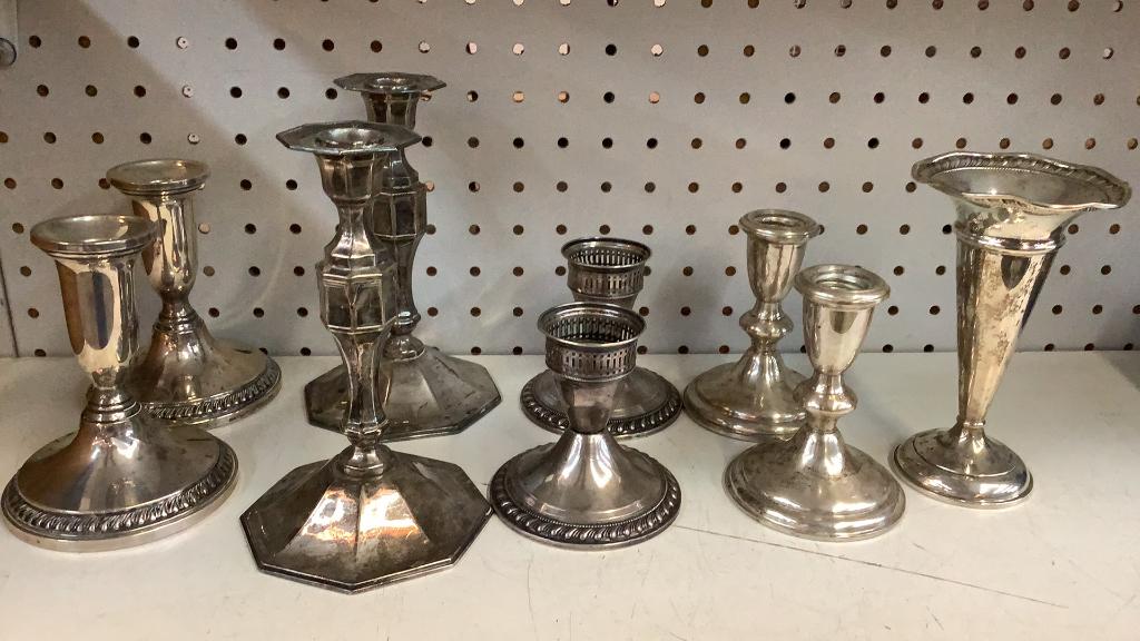 Sterling Candlesticks, Trumpet Vase (1 of 4)