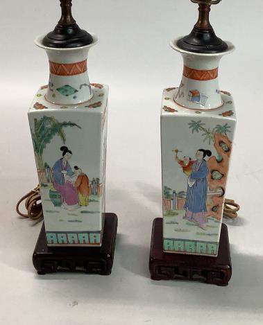 Pair Asian Famille  Porcelain  Vase Lamps (1 of 4)