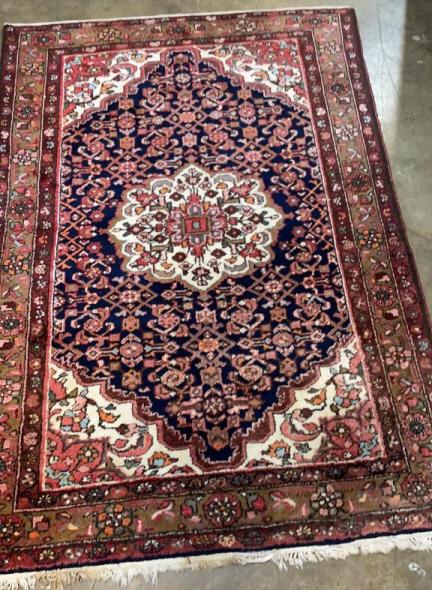 Mehriban Style Area Rug: Hand knotted, some fading, some fringe damage, 88 x 60 Line Item # 81