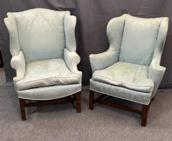 His & Hers Chinese Chippendale Wingbacks: Down filled cushions, one cushion need cleaning, see photo Line Item # 37