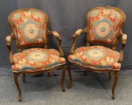 French Provinvcial Style Open Armchairs: Elegant fabric, clean, sturdy Line Item # 17