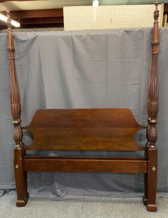 Queen Mahogany Rice bed: With rails, 2 post have been repaired. See photos Line Item # 63