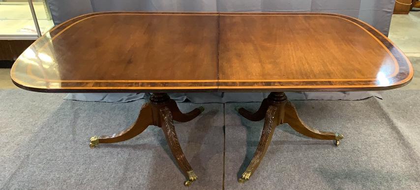Pedestal Base Inlaid Dining Table (1 of 4)