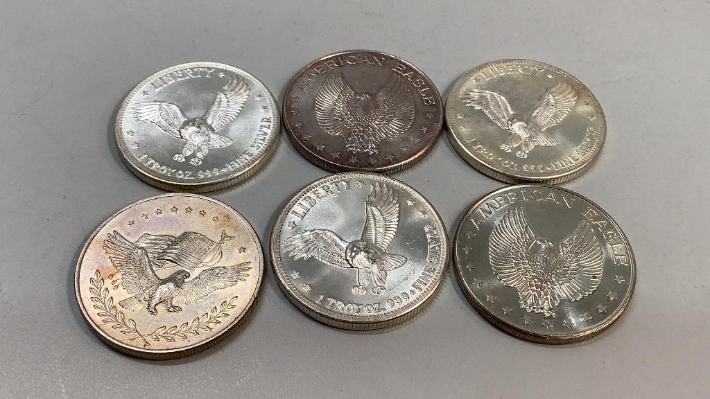 Six One Troy Ounce Silver Rounds (1 of 3)
