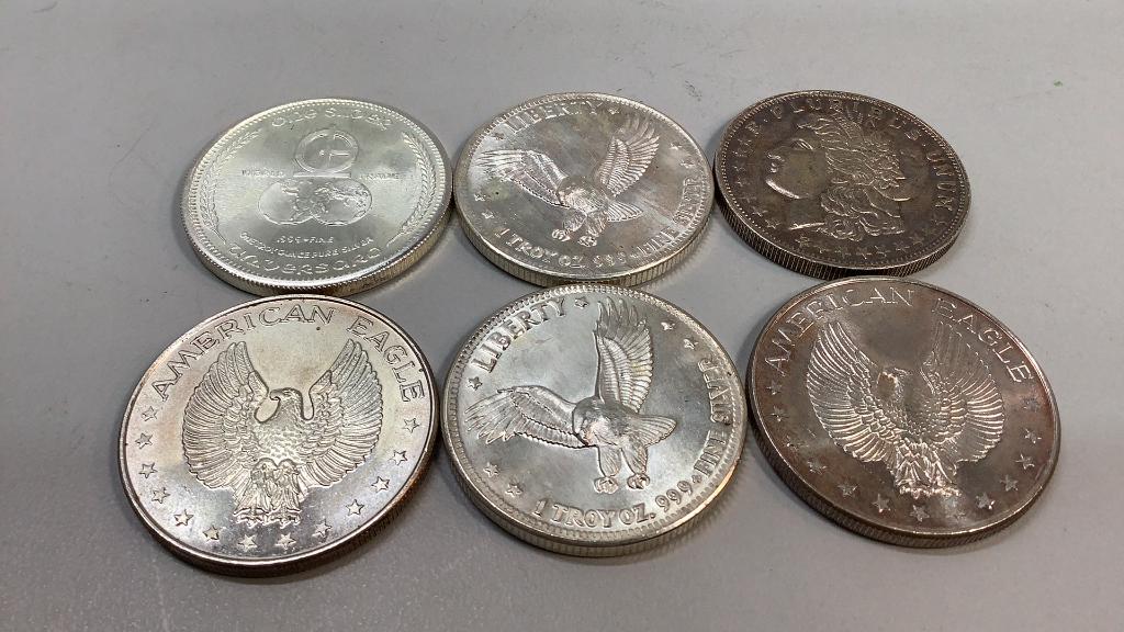 Six 1 Troy Ounce Silver Rounds (1 of 3)