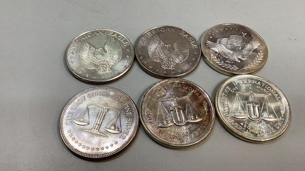 Six 1 Troy Ounce Silver Rounds (1 of 3)