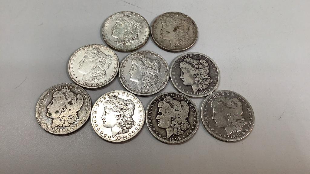 Nine Morgan Silver Dollars (1 of 6)