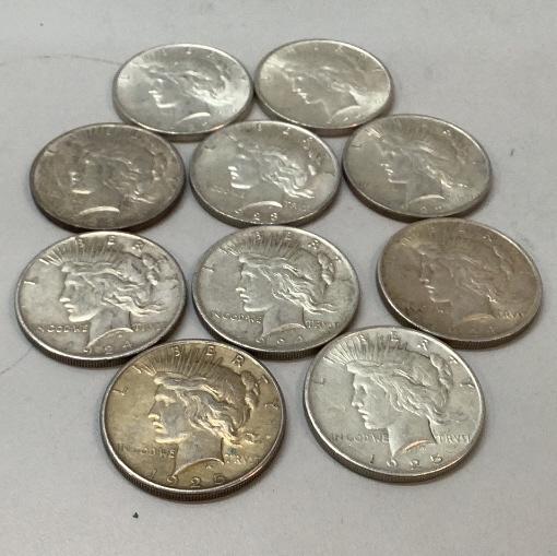 Ten Peace Silver Dollars (1 of 3)