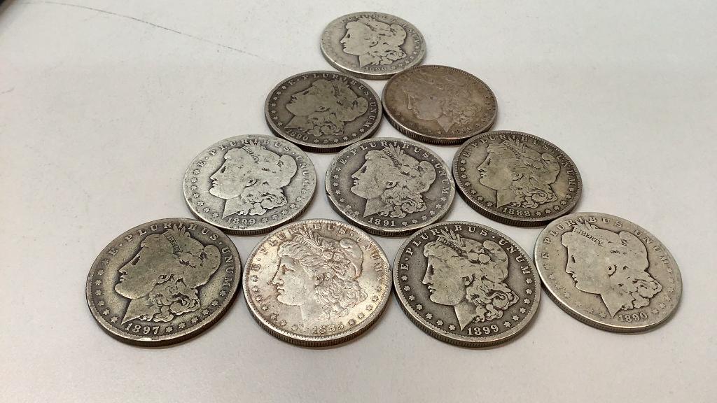 Ten Morgan Silver Dollars (1 of 5)