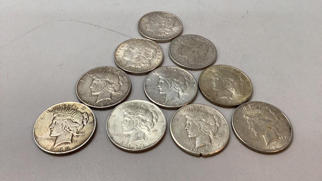 Ten Mixed Peace and Morgan Silver  Dollars (1 of 5)