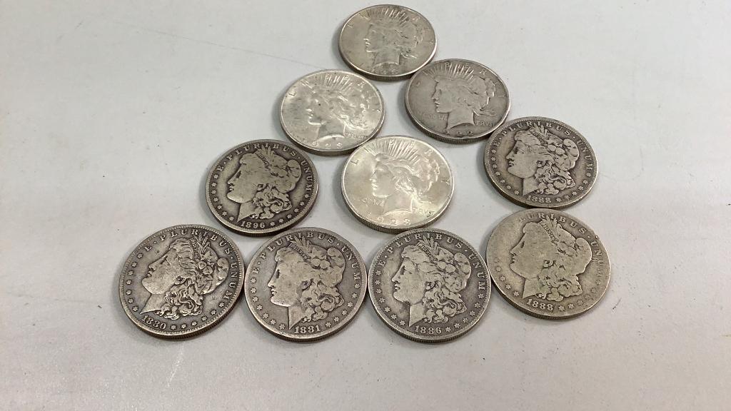 10 Morgan and Peace Silver Dollars (1 of 4)