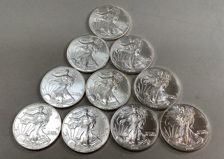 Ten 1998 Walking Liberty Silver Dollars (1 of 3)