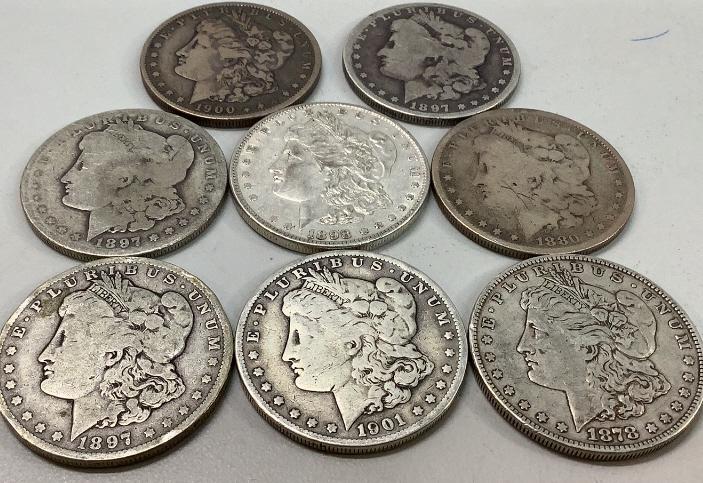 Eight Morgan Silver Dollars (1 of 4)