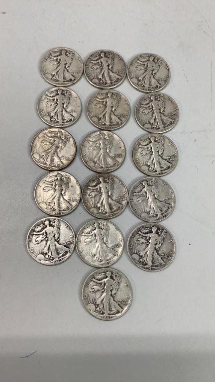 16 Walking Liberty Half Dollars (1 of 4)