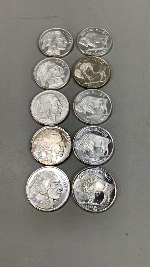 Ten 1 Troy Ounce Fine Silver Rounds (1 of 3)