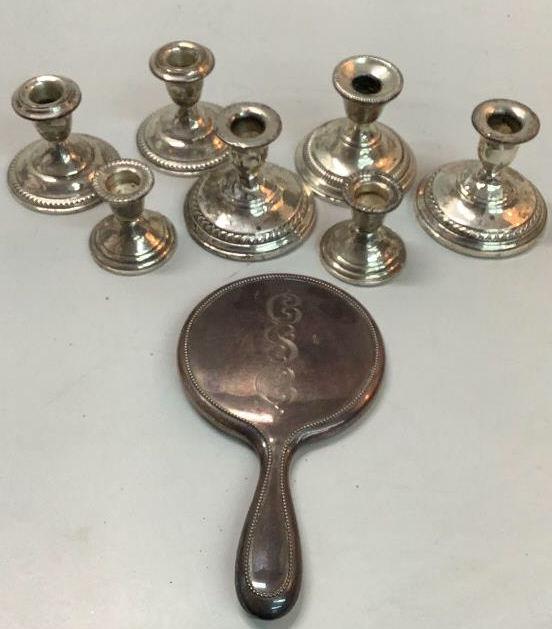 Sterling Hand Mirror, 7 Weighted Candlesticks (1 of 5)