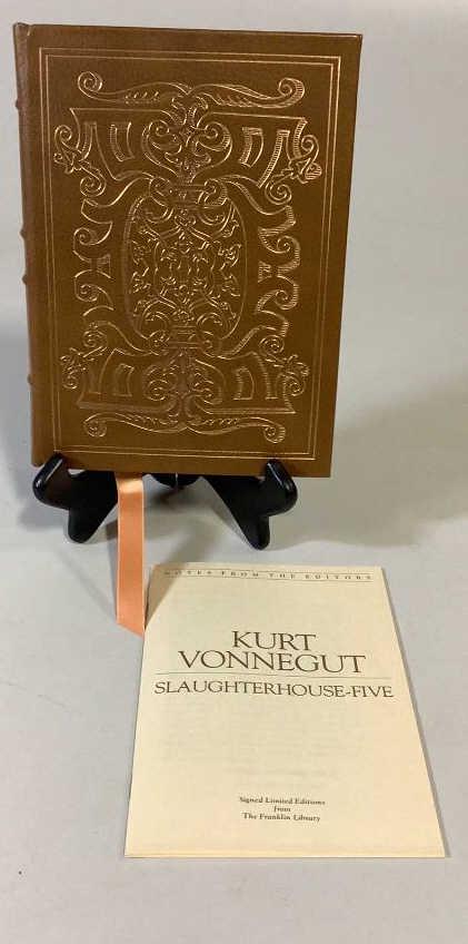 Signed Kurt Vonnegut Slaughterhouse Five: 1978 Franklin Library, Full leather bound, gilded paper edges, Signed by Author Front End Page