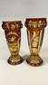 Two Bohemian  Amber Etches Vases