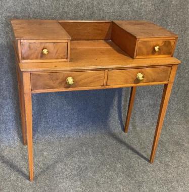 Inlaid Sheraton Dressing Table: Band and string inlay, yellow pine secondary, possibly Charleston, hand dovetailed drawers, 25 tall x 31 wide x 18.5 deep