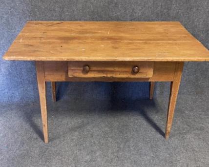 American Cherry & Pine 1 Drawer Work Table: Dovetailed drawer, tapered legs, Cherry secondary, 29 tall x 50.5 long x 32 deep
