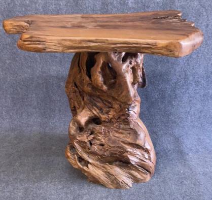 Fruitwood Root Bar Table: Love edge, bar height, root base,